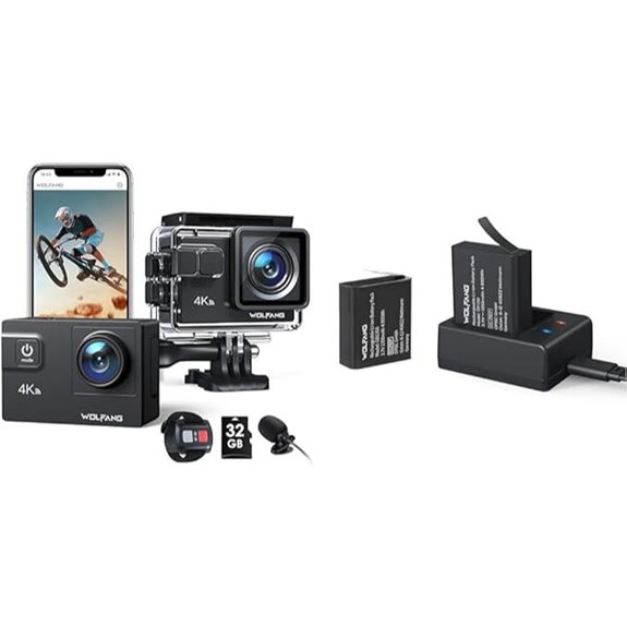 WOLFANG Action Cam GA300 4K60FPS mit 32GB und Akku-Ladegerät-Set
