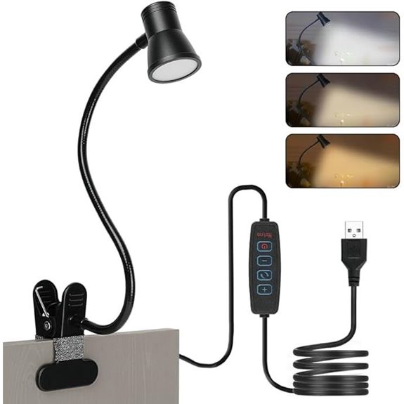 Gooseneck Dimmable Clamp Reading Lamp with 3 Colors
