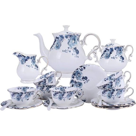 Fanquare 15-teiliges blaues Blumenvorleger Porzellan-Teeset