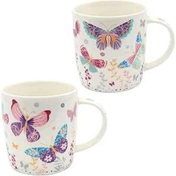Dekohelden24 Porzellan-Tassen mit Schmetterling-Design (Set aus 2)