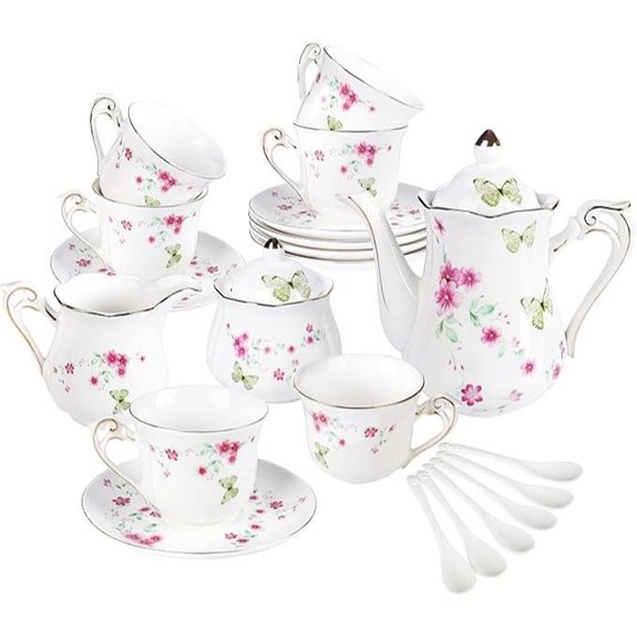 Fanquare 15-teiliges Porzellan-Teeset mit Blumen und Schmetterlingen