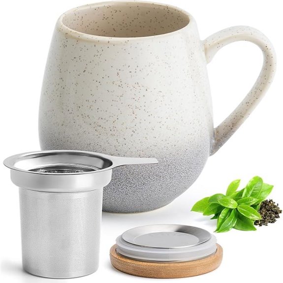 Große Teetasse mit Deckel und Sieb (Weiß/Lila)