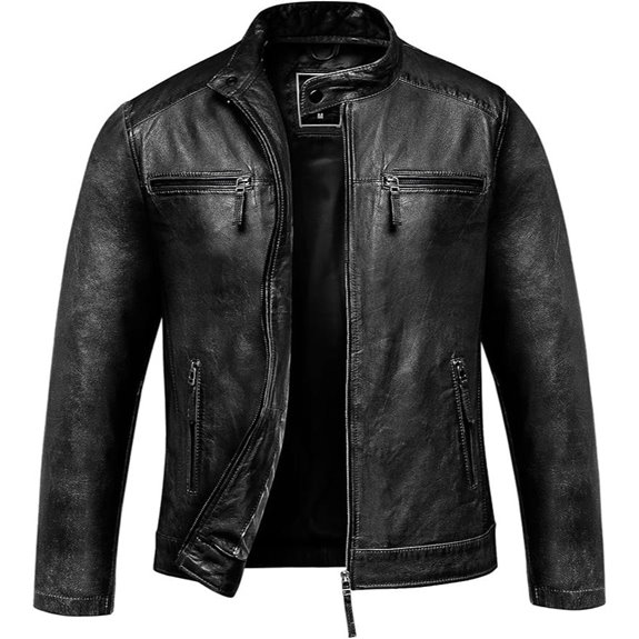 Amaci&Sons 9108 Herren Echtleder Motorradge Jacke mit Reißverschluss