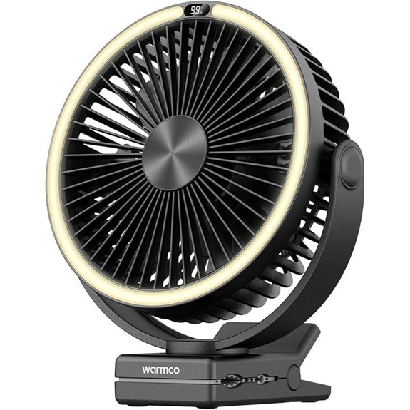 Warmco Tragbarer Ventilator mit LED-Laterne und Batterie