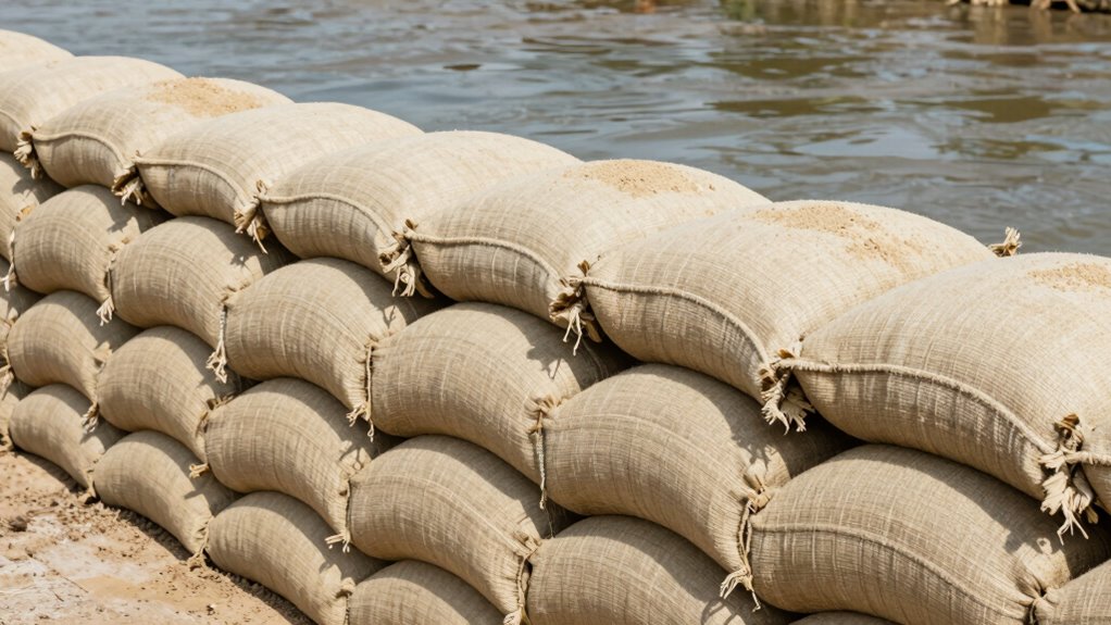 richtig gewichtet Sandbags gewährleisten die Stabilität der Flutbarriere