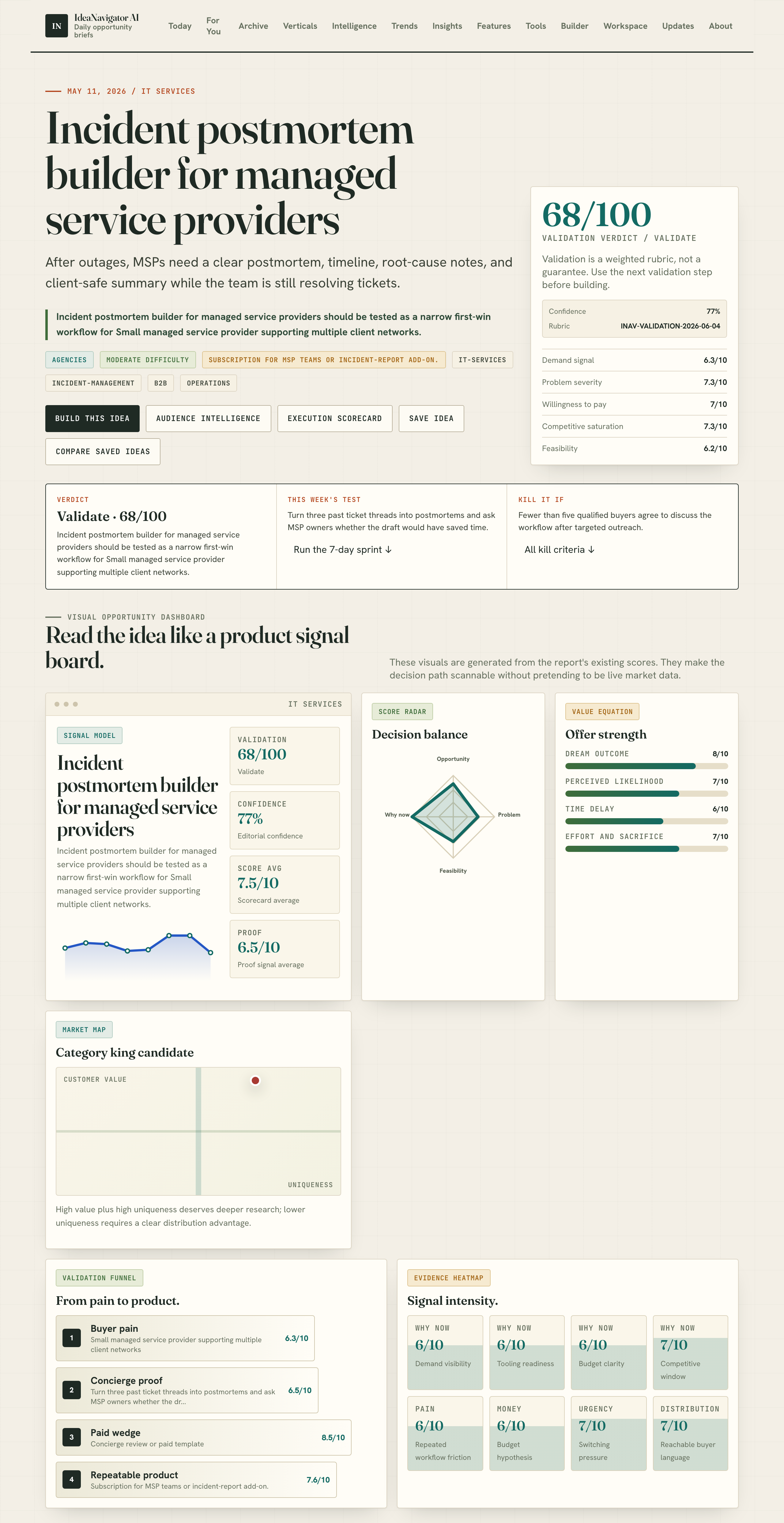 Incident postmortem builder for managed service providers