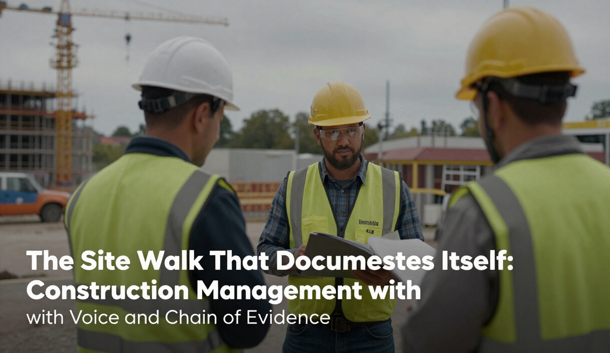 The Site Walk That Documents Itself: Construction Management with Voice and Chain of Evidence